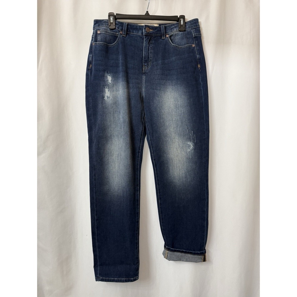 Soft Surroundings Denim Jeans Size 10 Straight Leg Distressed Stretch.  K42‎